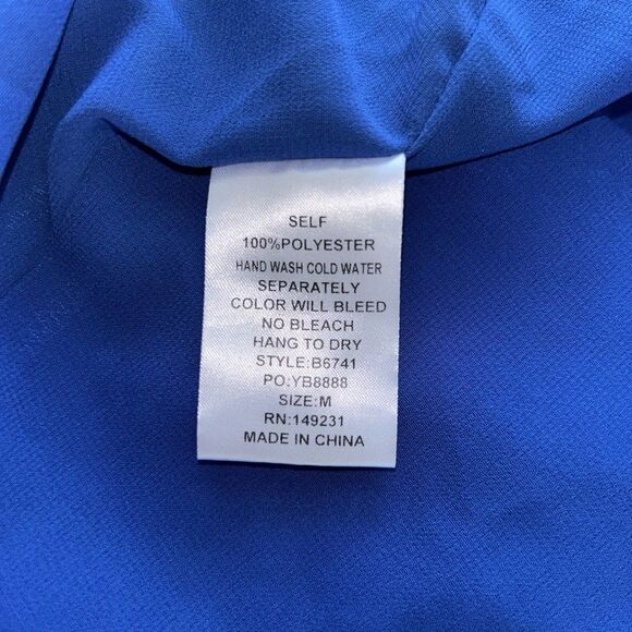 Kori Los Angeles Women's Square Neck Blue Top Puff Sleeve Swiss Dot Texture M - Picture 7 of 8